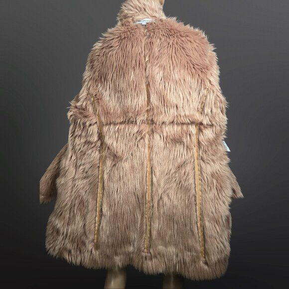 Vintage 90s Penny Lane Coat Beige Faux Fur Faux Suede Size L Knee Length Boho - Picture 10 of 12
